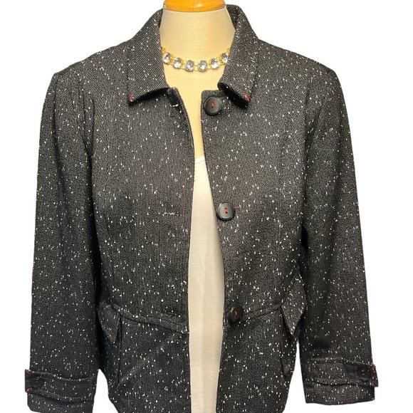 COLDWATER CREEK Bomber Jacket *Sz 16 Nice Weight Black with White Specks - Picture 3 of 14